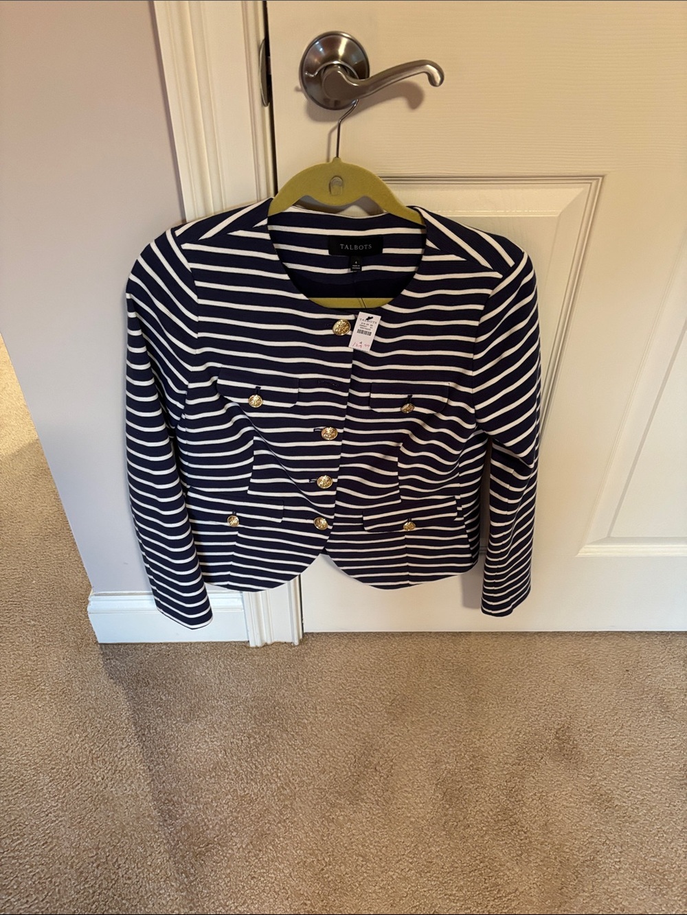 Talbots Navy & White Striped Gold-Button Jacket Blazer